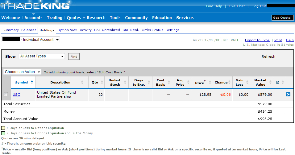 trade king account holdings screen